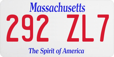 MA license plate 292ZL7