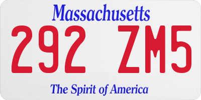 MA license plate 292ZM5