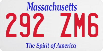 MA license plate 292ZM6