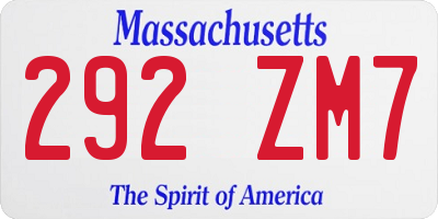 MA license plate 292ZM7