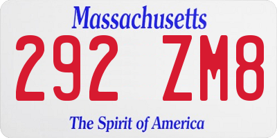 MA license plate 292ZM8