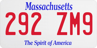 MA license plate 292ZM9