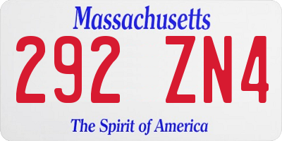 MA license plate 292ZN4