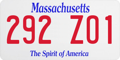 MA license plate 292ZO1