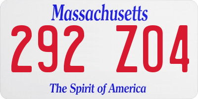 MA license plate 292ZO4