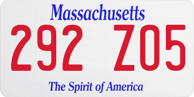 MA license plate 292ZO5