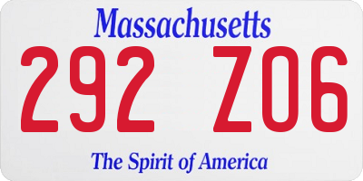 MA license plate 292ZO6