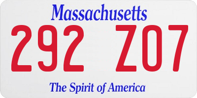 MA license plate 292ZO7