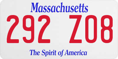 MA license plate 292ZO8