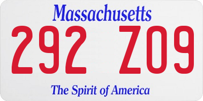 MA license plate 292ZO9
