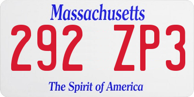 MA license plate 292ZP3