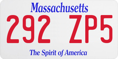 MA license plate 292ZP5