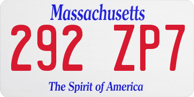 MA license plate 292ZP7