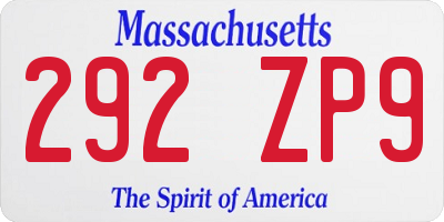 MA license plate 292ZP9
