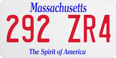 MA license plate 292ZR4
