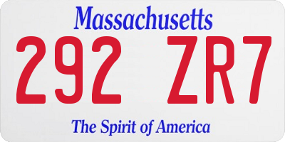 MA license plate 292ZR7