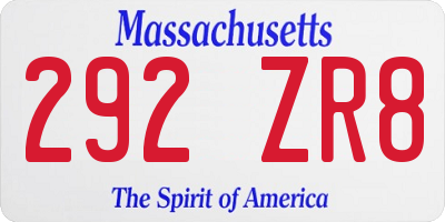 MA license plate 292ZR8