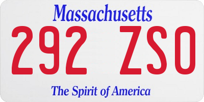 MA license plate 292ZS0