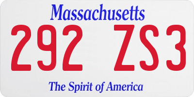 MA license plate 292ZS3