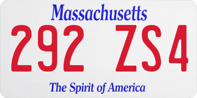 MA license plate 292ZS4