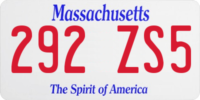 MA license plate 292ZS5