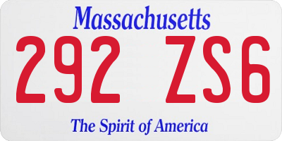 MA license plate 292ZS6