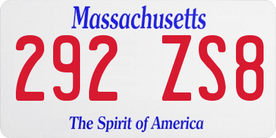 MA license plate 292ZS8