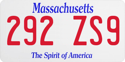 MA license plate 292ZS9