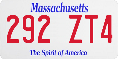 MA license plate 292ZT4
