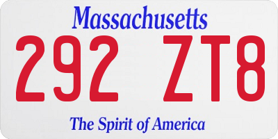 MA license plate 292ZT8