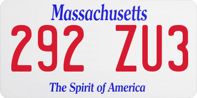 MA license plate 292ZU3