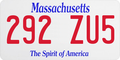 MA license plate 292ZU5