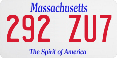 MA license plate 292ZU7