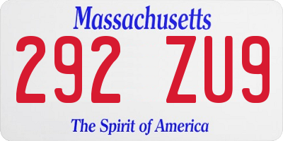 MA license plate 292ZU9