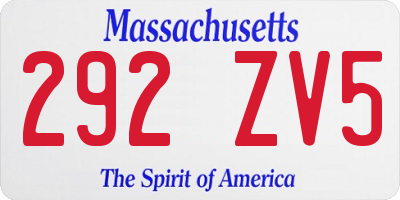 MA license plate 292ZV5