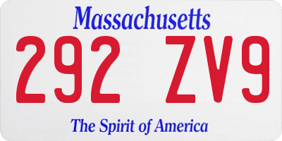 MA license plate 292ZV9