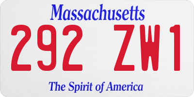 MA license plate 292ZW1