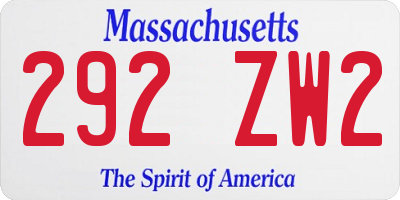 MA license plate 292ZW2
