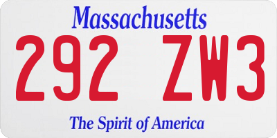 MA license plate 292ZW3