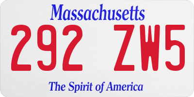 MA license plate 292ZW5