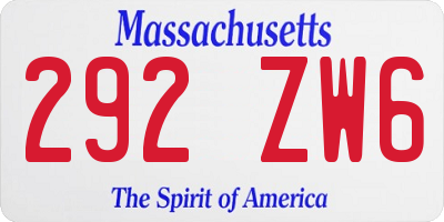 MA license plate 292ZW6