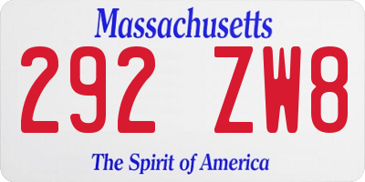 MA license plate 292ZW8