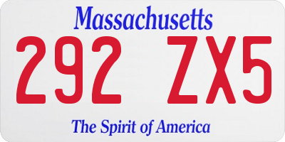 MA license plate 292ZX5