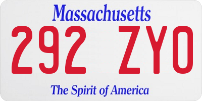 MA license plate 292ZY0