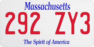 MA license plate 292ZY3