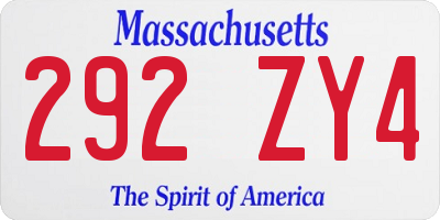 MA license plate 292ZY4