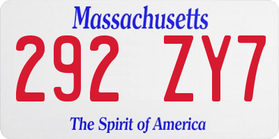 MA license plate 292ZY7