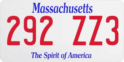 MA license plate 292ZZ3