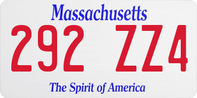 MA license plate 292ZZ4