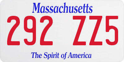 MA license plate 292ZZ5